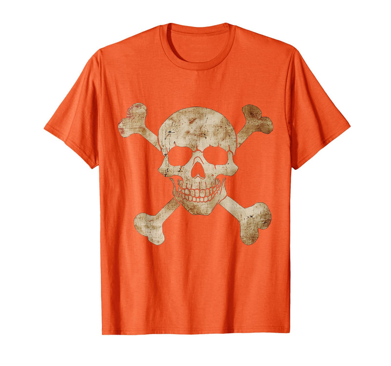 Halloween Designs. Pirate Flag Skull and Crossbones Skeleton Graphic Halloween T-Shirt - Orange