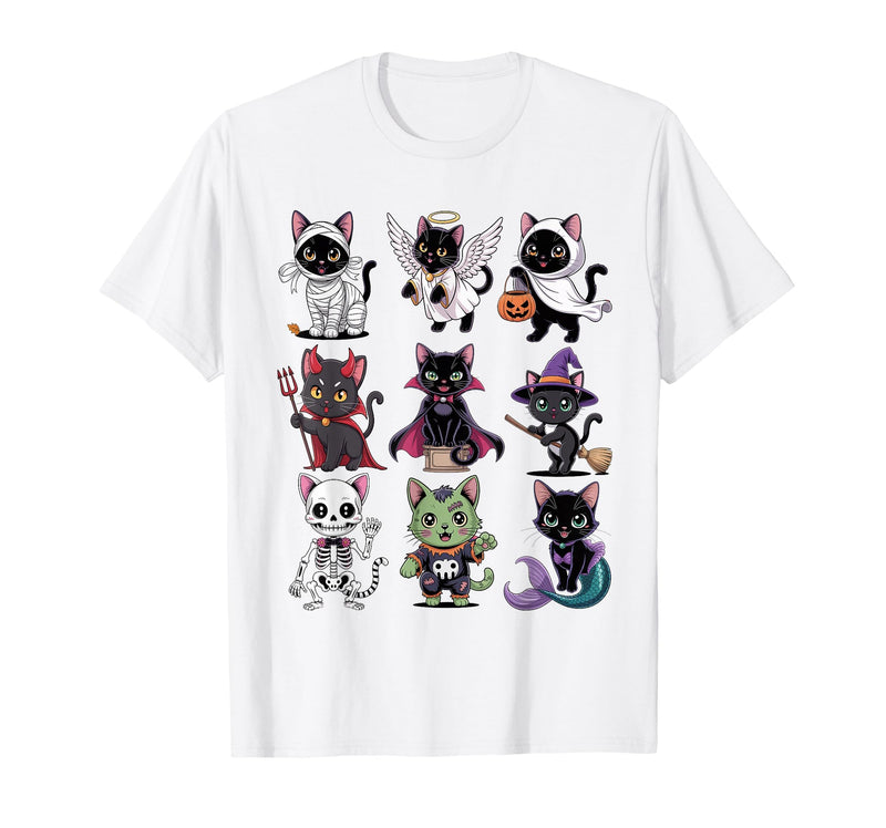 Halloween Cat Apparel Halloween Cat T-Shirt - Spooky Kittens Costume T-Shirt - White