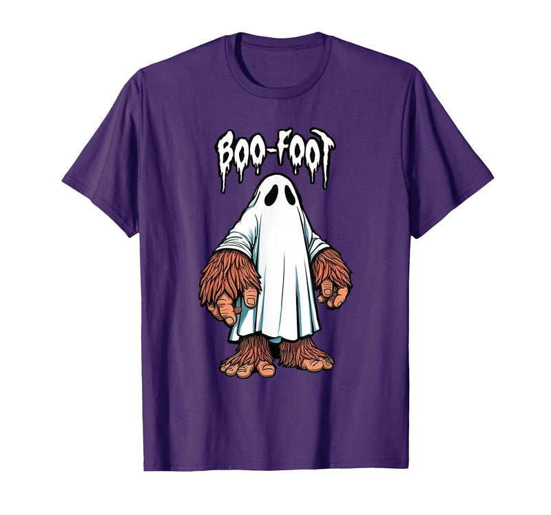 Spooky Bigfoot Sasquatch Ghost Halloween Humor Fun Boo Foot Bigfoot Ghost Sasquatch Halloween Funny Humor T-Shirt - Purple