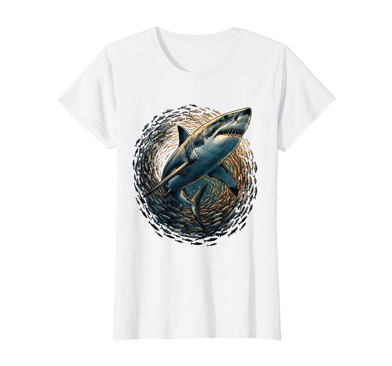 Mademark Shark Swimming Through School of Fish T-Shirt - White
