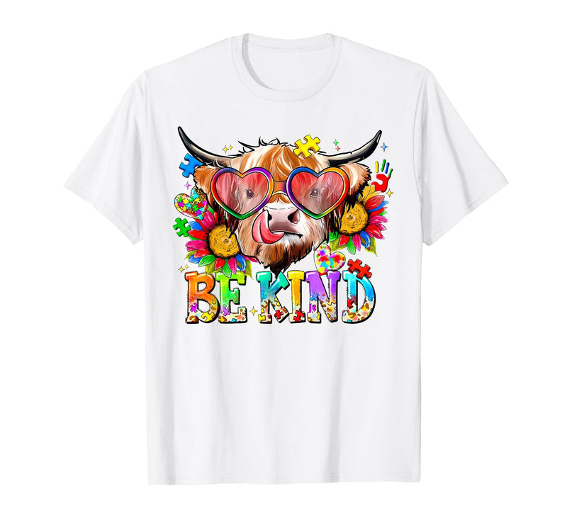 Be Kind Highland Cow Autism Awareness Sped Teacher Be Kind Highland Cow Autism Awareness Inspirational Teacher T-Shirt -