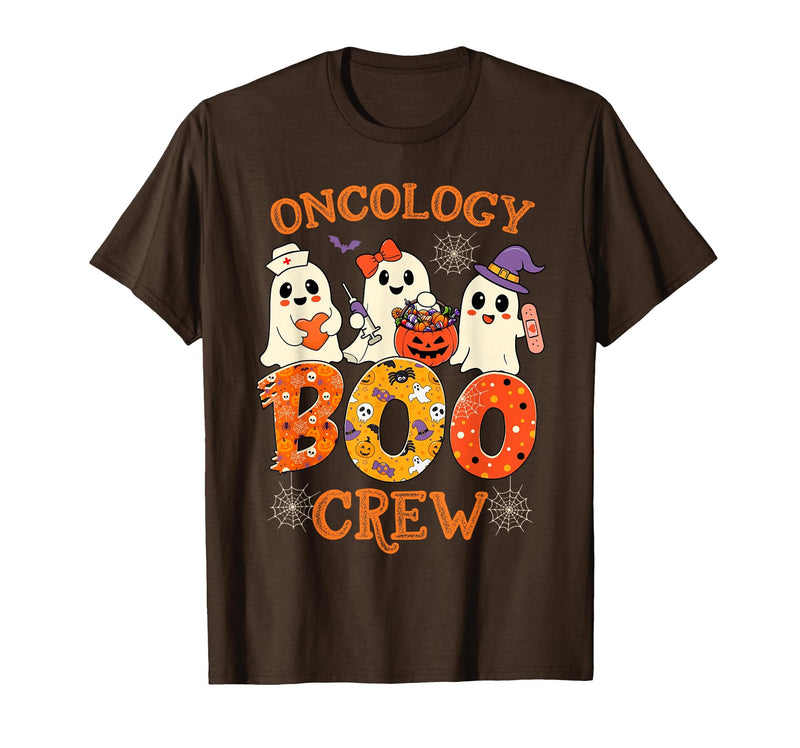 Oncology Boo Crew Funny Ghost Halloween Spooky Costume Nurse T-Shirt - Brown
