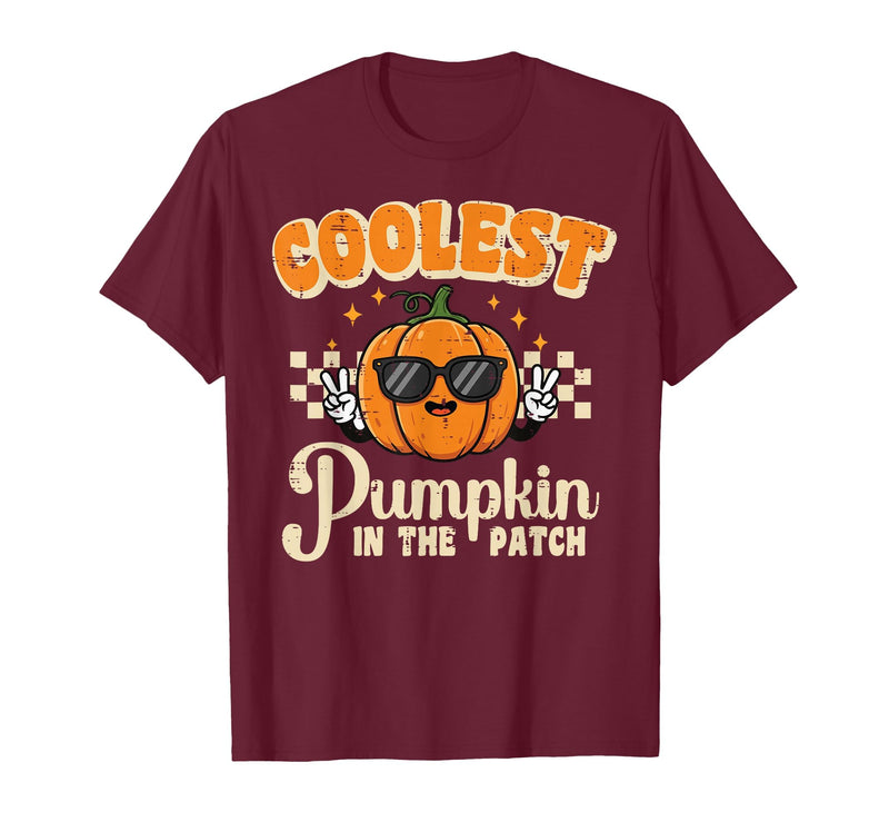 Halloween Shirts For Women Men Kids Boys Girls Halloween Coolest Pumpkin in Patch Costume Boys Kids Youth T-Shirt - Burgundy