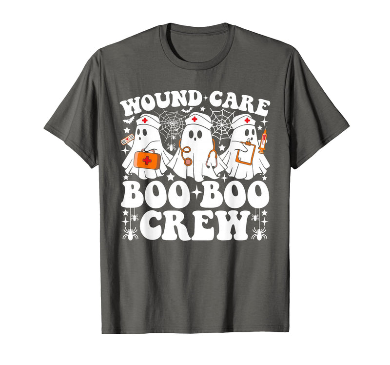 Wound Care Nurse Boo Boo Crew Halloween Wound Care Boo Boo Crew Nurse Funny Ghost Halloween Nurse T-Shirt - Asphalt Grey