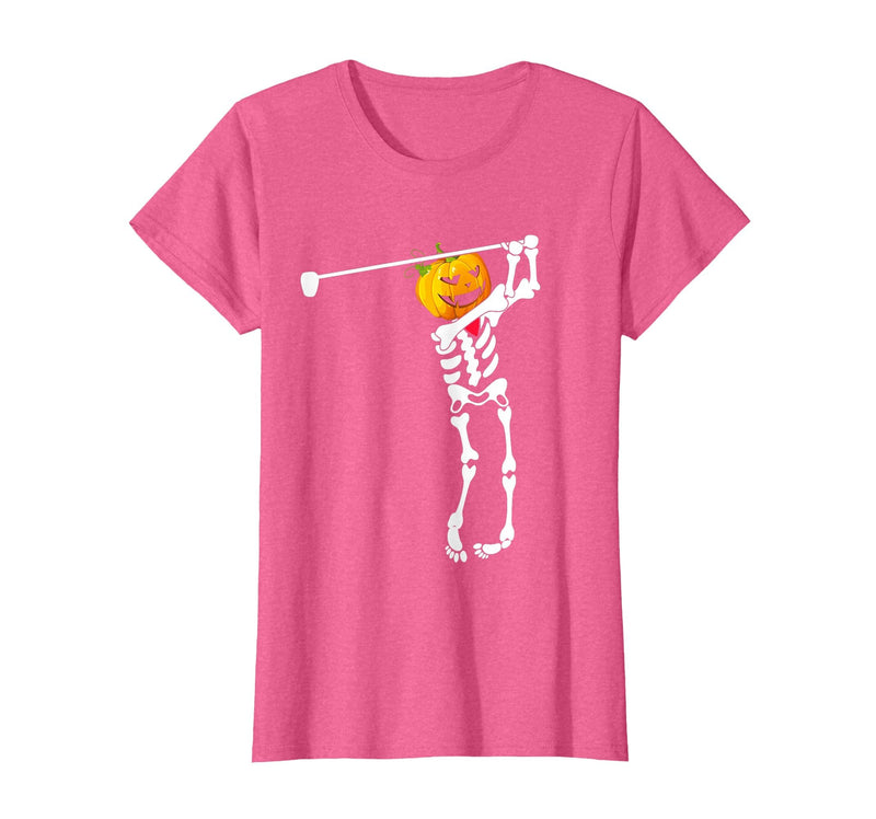 Funny Skeleton Golf Halloween Costume Golf Skeleton Pumpkin Halloween Shirt T-Shirt - Pink Heather