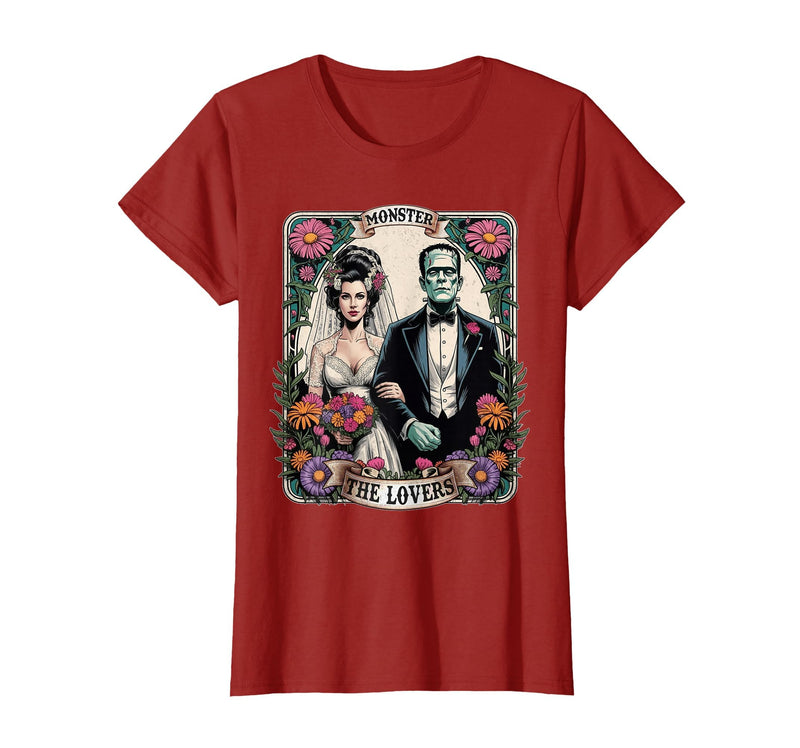 The Lovers Tarot Card Spooky Halloween Women Men The Monster Frankenstein and Bride The Lovers Tarot Card T-Shirt -