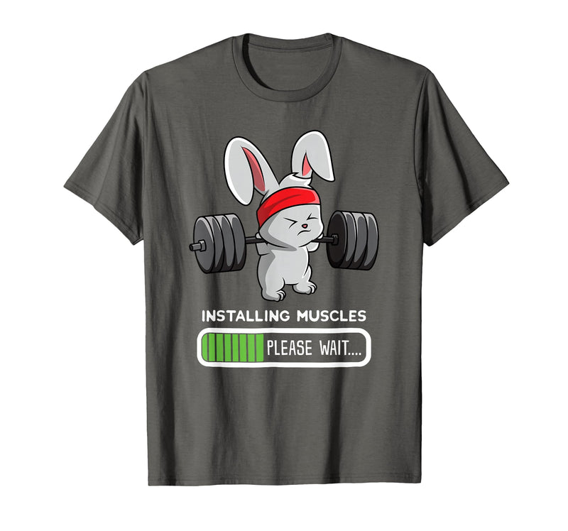 Bunny Gym Rabbit Weights Installing Muscles T-Shirt in Asphalt Grey