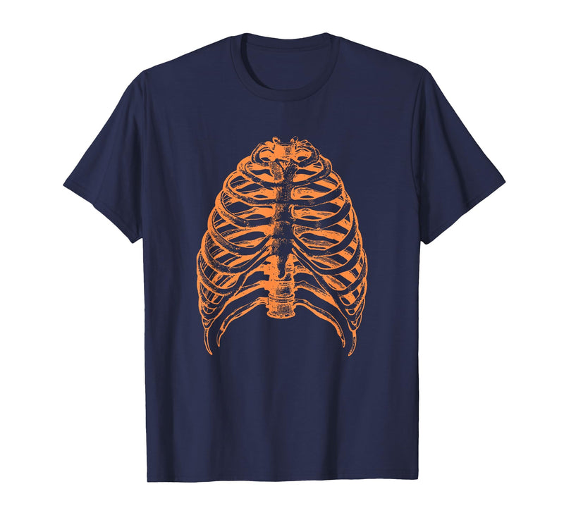 Orange Halloween Rib Cage Ribcage T-Shirt - Navy Blue