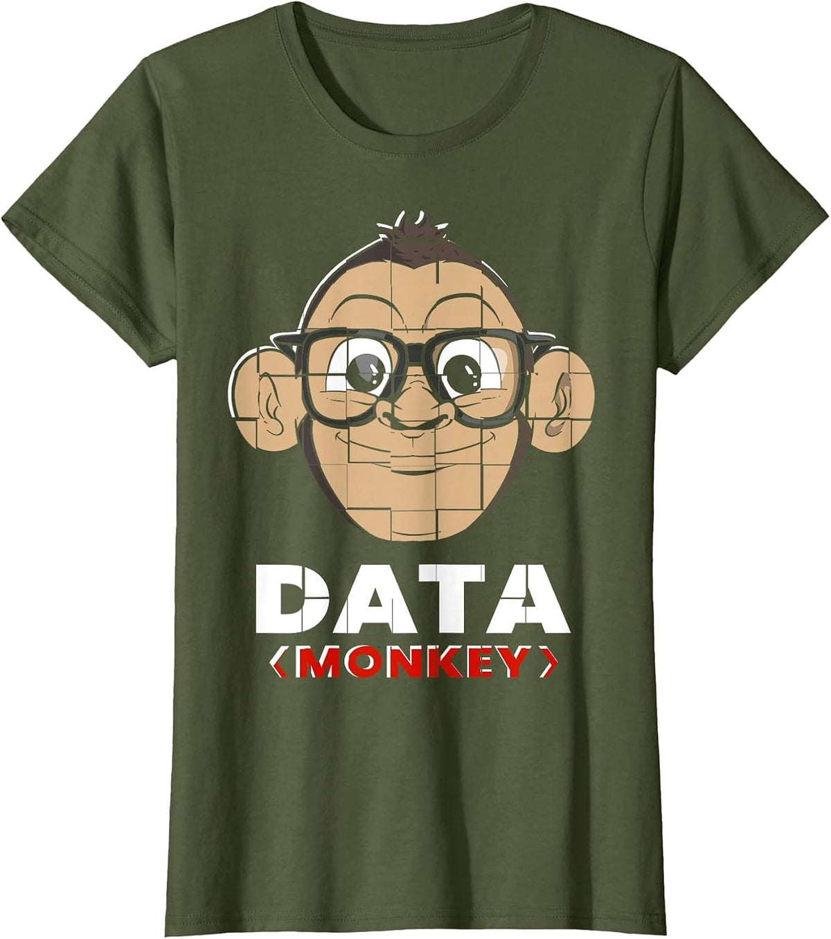 Data Monkey Data Evaluator Code Programmer T-Shirt - Olive Green