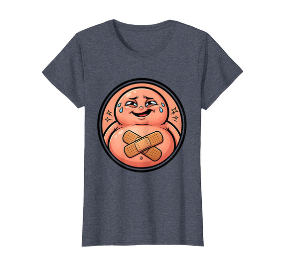 Mademark Tummy Ache Survivor Cute Stomach Bandage Graphic T-Shirt - Women - Heather Blue