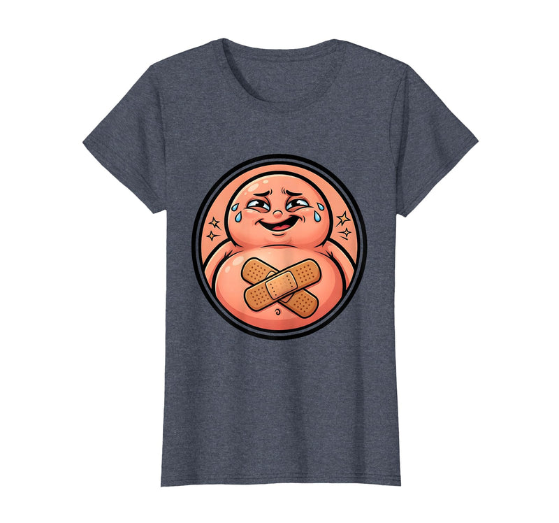 Mademark Tummy Ache Survivor Cute Stomach Bandage Graphic T-Shirt - Women - Heather Blue