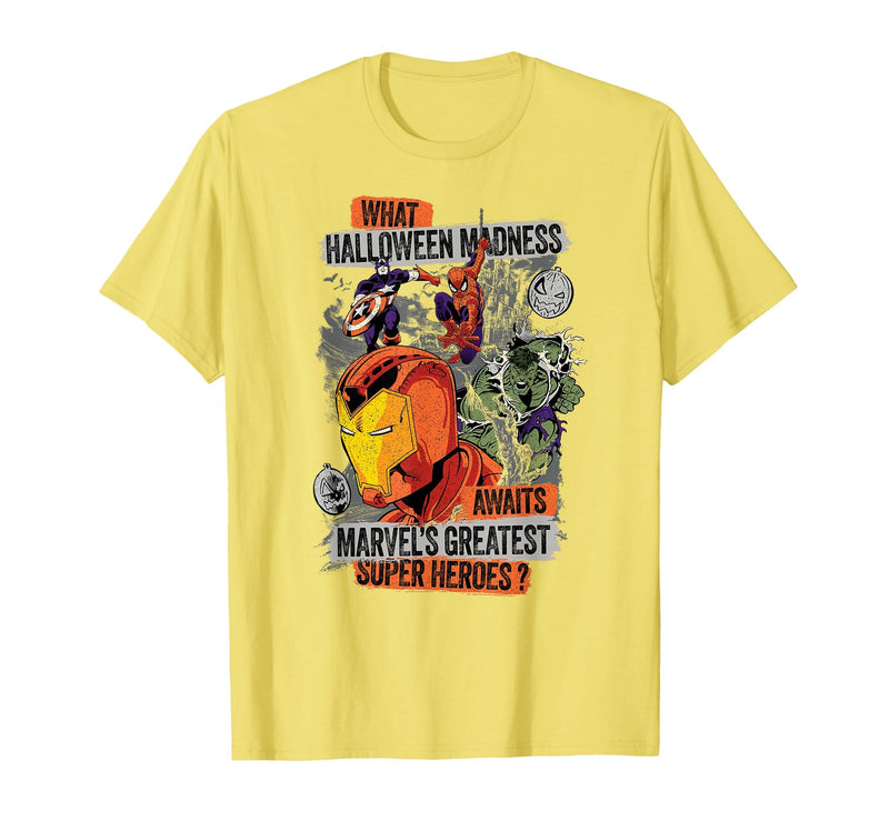 Marvel Halloween Madness Awaits the Greatest Super Heroes T-Shirt - Lemon Yellow