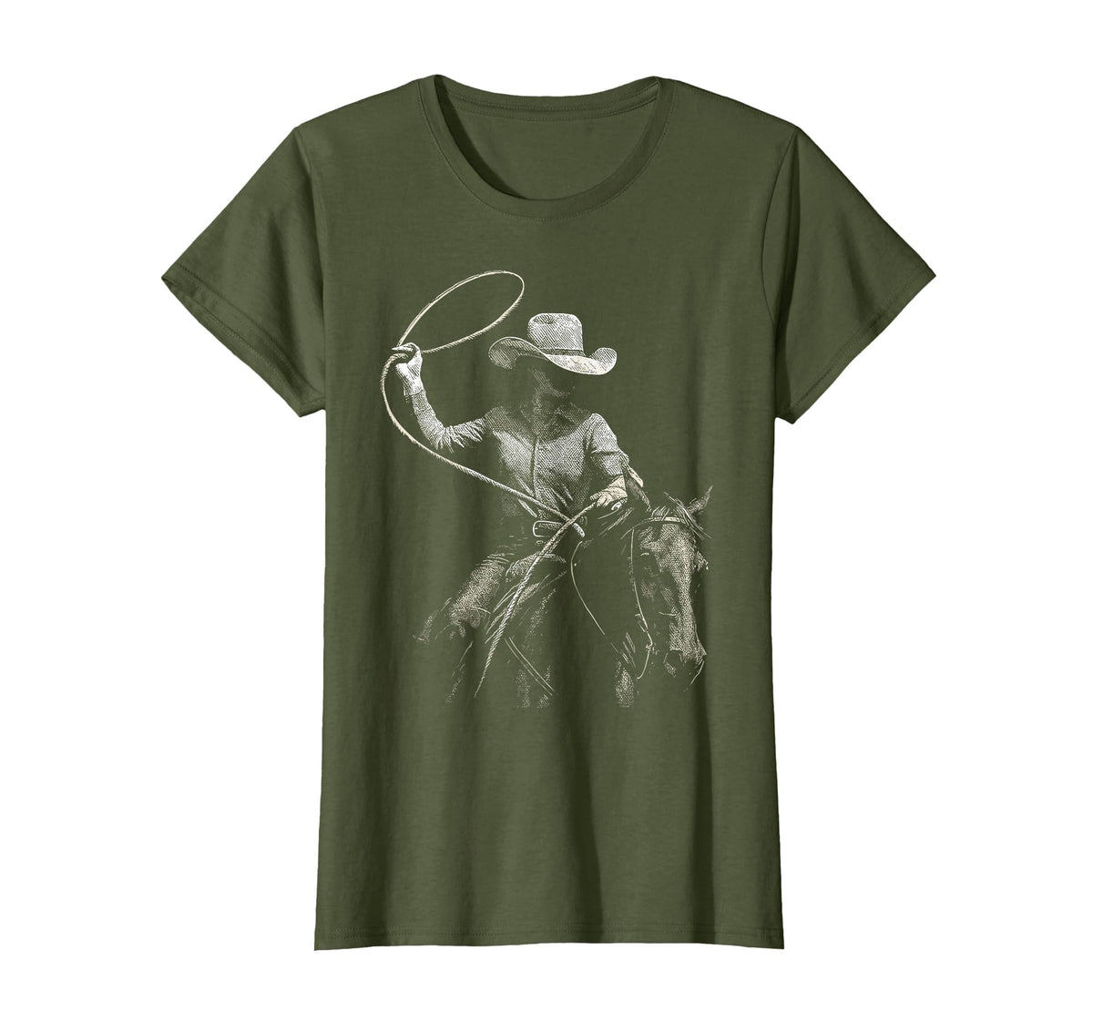 Cowgirl Western Rodeo Rodeo Cowgirl Western Horse T-Shirt - Olive Green