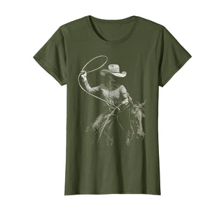Cowgirl Western Rodeo Rodeo Cowgirl Western Horse T-Shirt - Olive Green