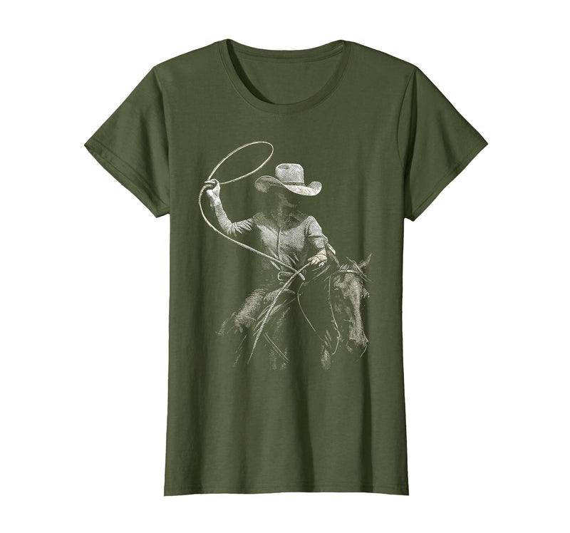 Cowgirl Western Rodeo Rodeo Cowgirl Western Horse T-Shirt - Olive Green