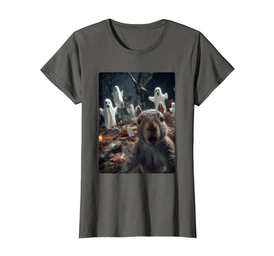 Funny Halloween Animals Selfies Clothing Funny Squirrel Selfie with Ghosts Haunted Forest Halloween T-Shirt