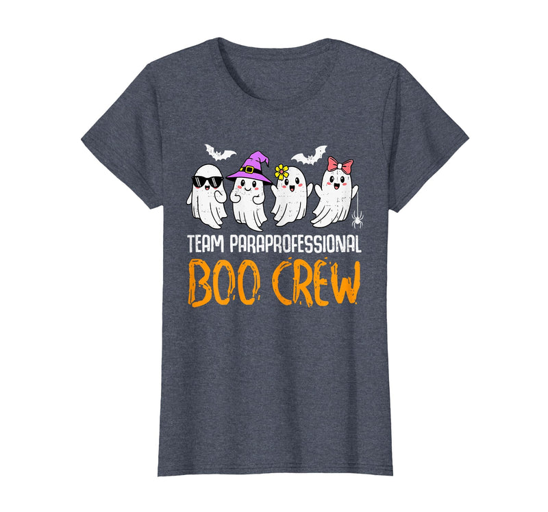 Halloween Tees for Women Men Kids Team Paraprofessional Boo Crew Ghost Halloween para Costume T-Shirt - Heather Blue