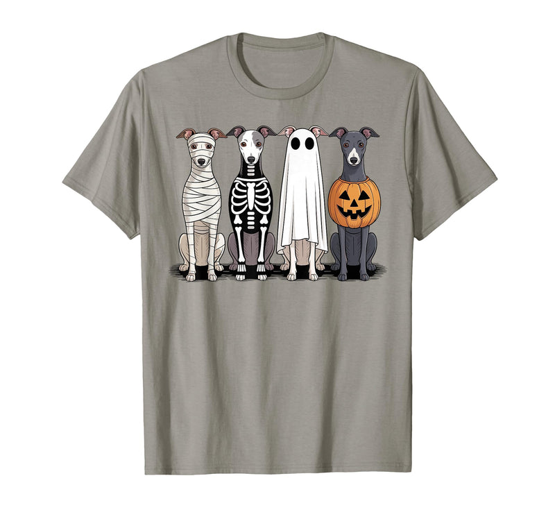 Funny Retro Italian Greyhound Dog Halloween Witch Spooky Ghost Italian Greyhound Pumpkin Halloween Skeleton T-Shirt - Slate