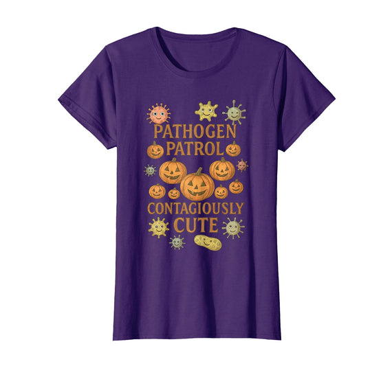 Infection Control Nurse Halloween Epidemiologist Halloween Infection Preventionist IP Nurse Pumpkin Fall RN T-Shirt - Purple