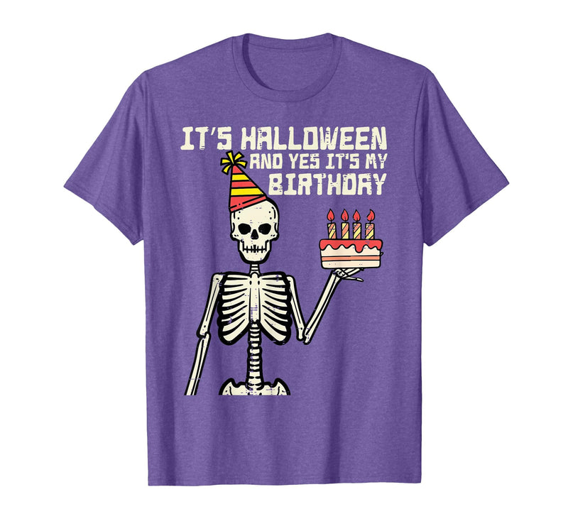 Halloween Shirts For Women Men Kids Boys Girls Its Halloween Yes My Birthday Skeleton Costume Men Women Kid T-Shirt - Purple