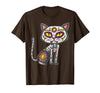Halloween Cat Shirts For Women Men Kids Owner Sugar Skull Cat Dia De Muertos Day of Dead Halloween Mexican T-Shirt - Brown