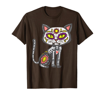 Halloween Cat Shirts For Women Men Kids Owner Sugar Skull Cat Dia De Muertos Day of Dead Halloween Mexican T-Shirt