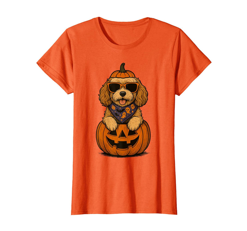 Funny Retro Maltipoo mom Halloween Spooky Cavapoo Pumpkin Halloween Doodle Dog Lover T-Shirt - Orange