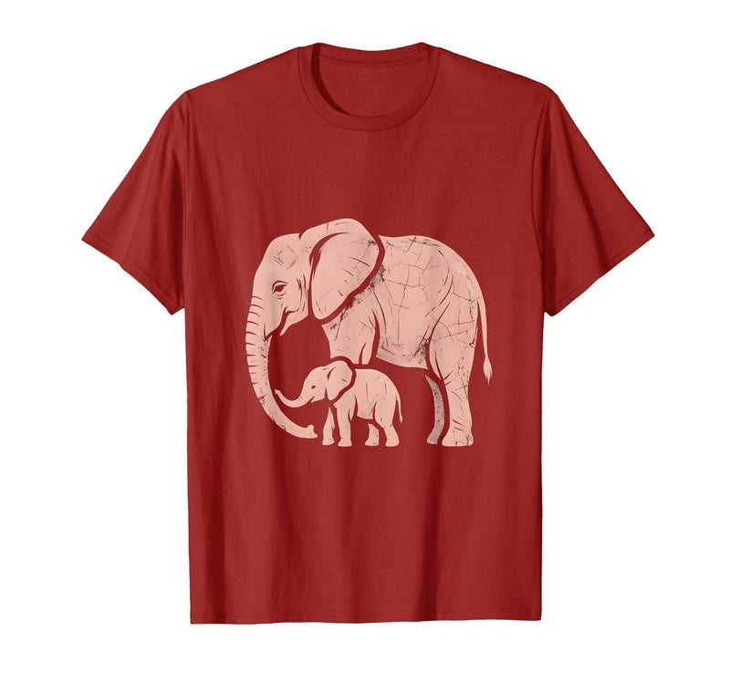Mademark Mama Elephant Trunk Wrapped Around Baby T-Shirt - Men - Cranberry Red