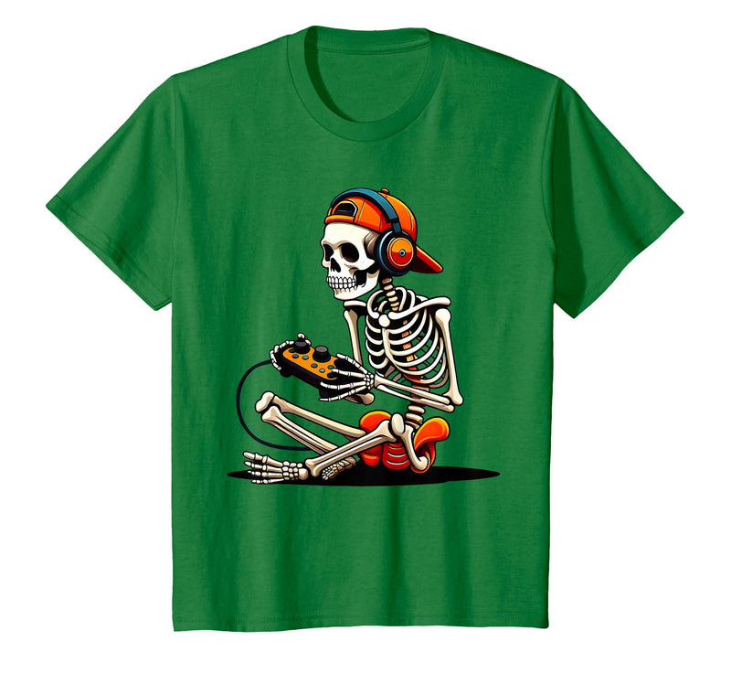 halloween skeleton shirts for teen boys men kids Halloween Skeleton Gamer Video Gaming Funny Gaming Skeleton T-Shirt - Kelly