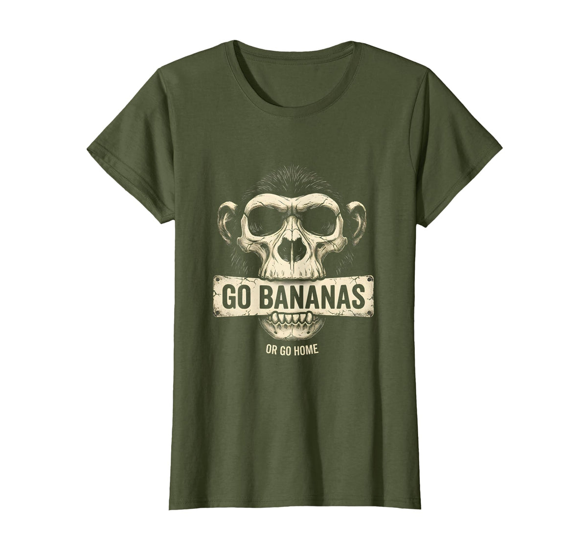 Mademark Go Bananas or Go Home Funny Monkey Design T-Shirt - Women - Olive Green