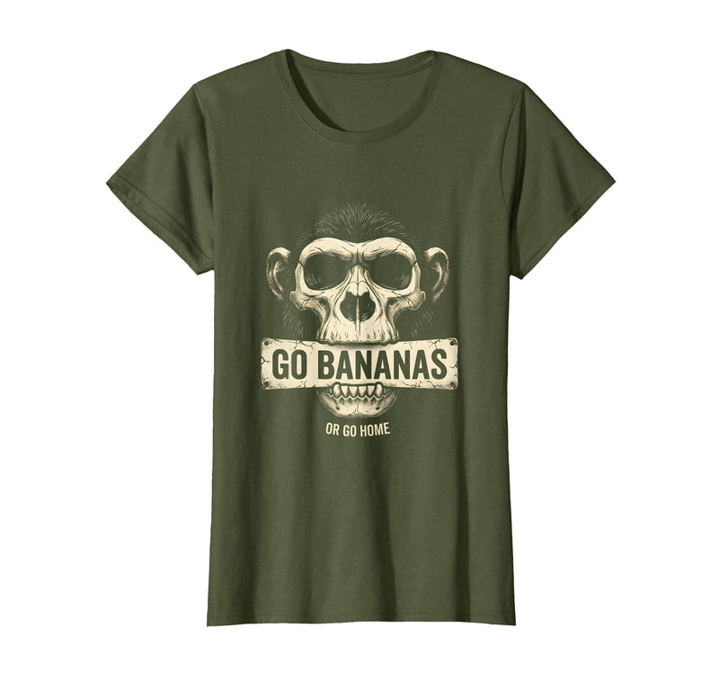 Mademark Go Bananas or Go Home Funny Monkey Design T-Shirt - Women - Olive Green