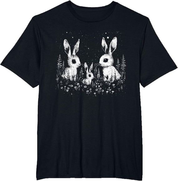 White Bunny Rabbit Dark Cottagecore Alt Cute Goth Aesthetic T-Shirt - Black
