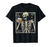Funny Skeleton Drinking Bourbon Whiskey Halloween Alcoholic T-Shirt - Black