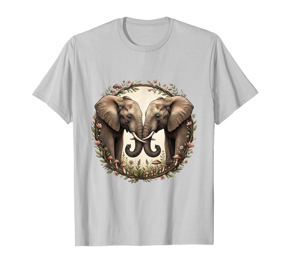 Mademark Mama Elephant and Calf Touching Trunks Gift T-Shirt - Silver Grey
