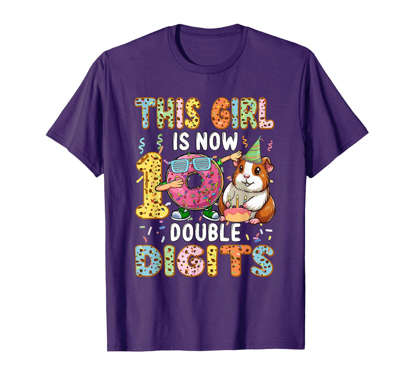 Rodent Birthday Costume Girl Costume 10 Double Digits Funny 10th Birthday Guinea Pig T-Shirt - Purple