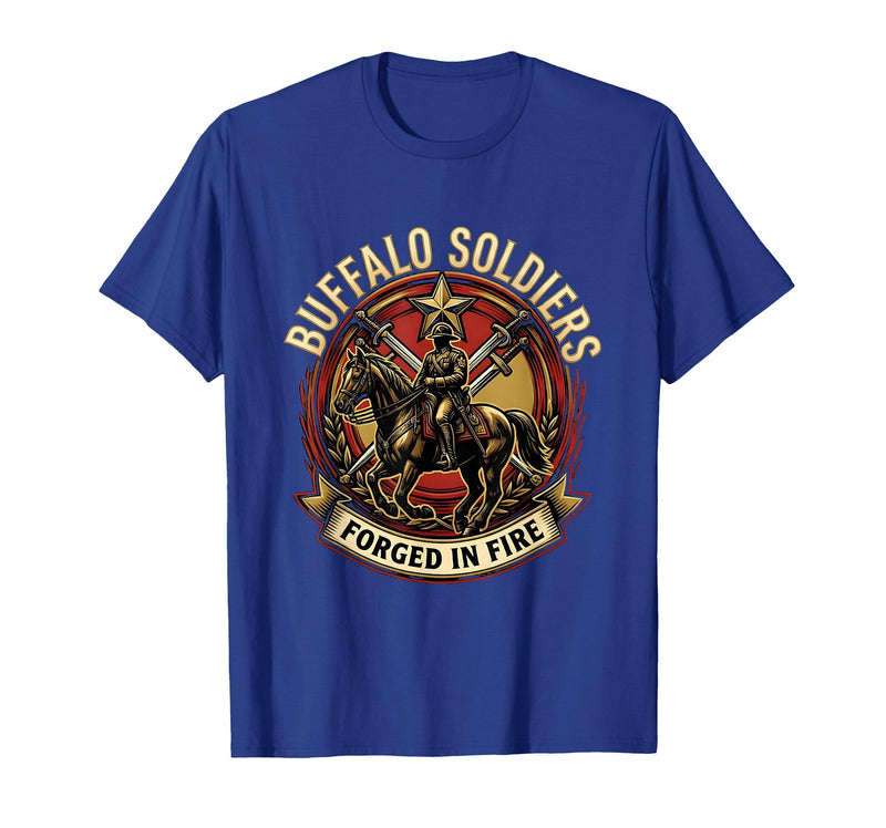 Mademark Buffalo Soldiers Forged in Fire Military Tribute T-Shirt - Royal Blue