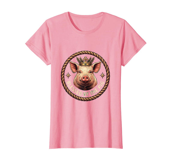 Mademark Blessed by the Pig Funny Farm Animal Design T-Shirt - Pink