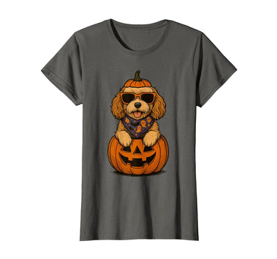 Funny Retro Maltipoo mom Halloween Spooky Cavapoo Pumpkin Halloween Doodle Dog Lover T-Shirt