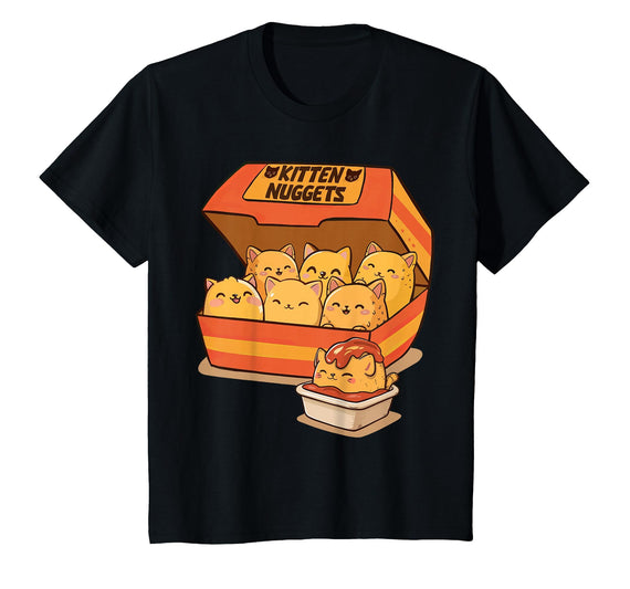 Cat Lover Fast Food Chicken Nuggets Cat Foodie Kitten Nuggets T-Shirt - Black