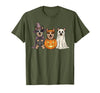Funny Retro Australian Cattle Dog Halloween Witch Spooky Ghost Blue Heeler Pumpkin Halloween Dog Lover T-Shirt - Olive Green