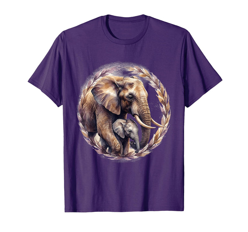 Mademark Elephant Love Gentle Trunk Embrace Wildlife Art T-Shirt - Men - Purple