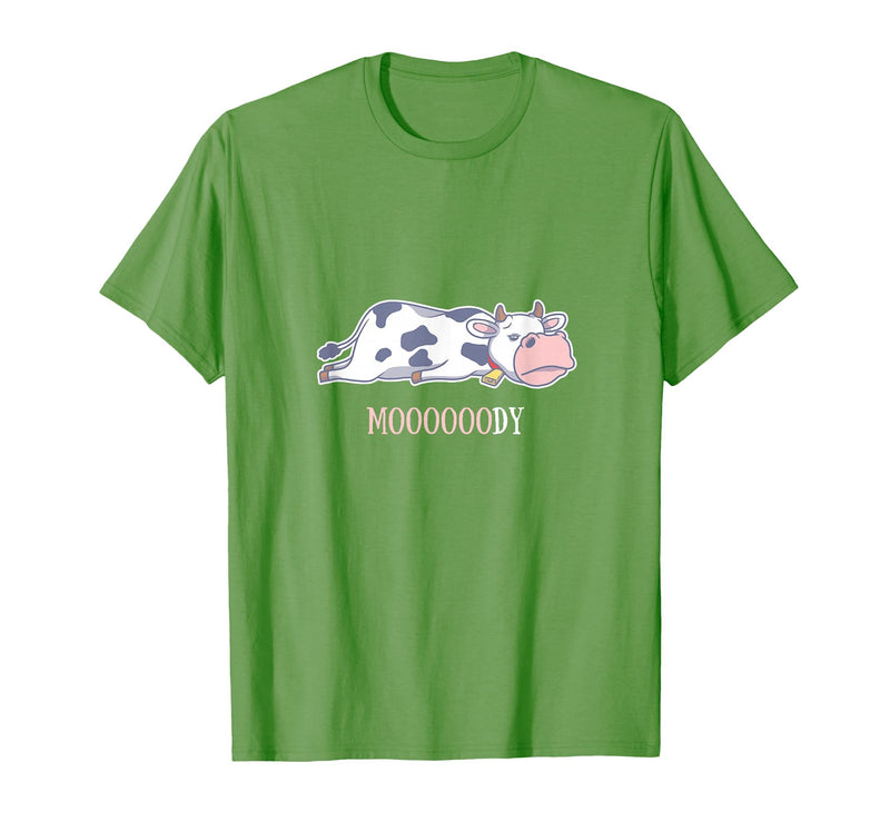 Bad Mood Sleeping Cow Tee Moooody Cow Beef Milk Farm Animals T-Shirt - Grass Green