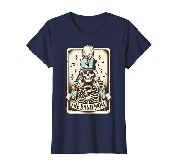 Marching Band Mom Tarot Card Skeleton Halloween Marching Band Mom Tarot Card Skeleton Mom Musical Instrument T-Shirt - Navy