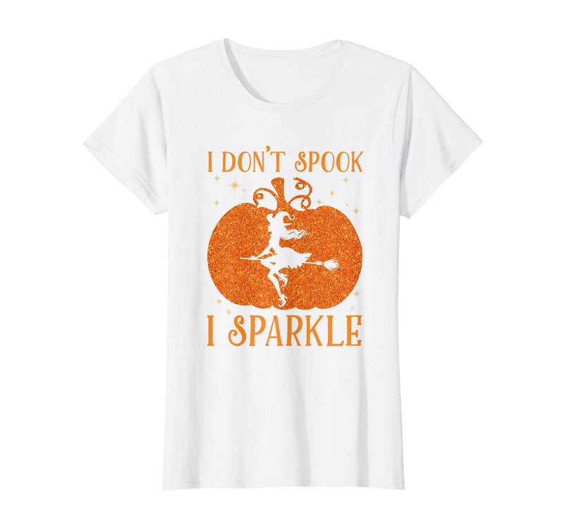 PDUS32 I Don't Spook I Sparkle Funny Halloween I Don't Spook I Sparkle Funny Halloween Girl Witch Pumpkin T-Shirt - White
