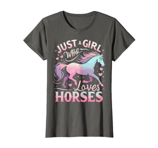 Funny Horse Lovers Just a Girl Who Loves Horses T-Shirt - Asphalt Grey
