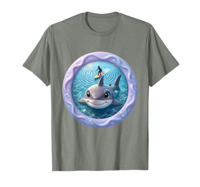 Top-Down Shark Beneath Surfer Silhouette Graphic T-Shirt