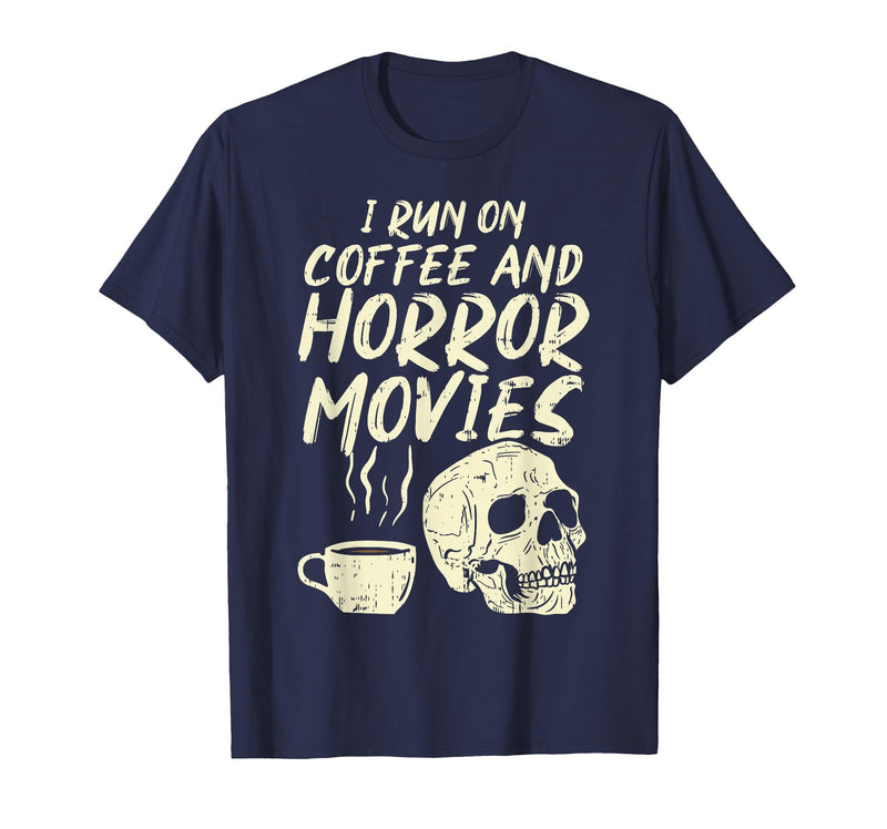 Halloween Shirts For Women Men Kids Boys Girls I Run Coffee Horror Movies Skull Skeleton Fun Halloween T-Shirt - Navy Blue