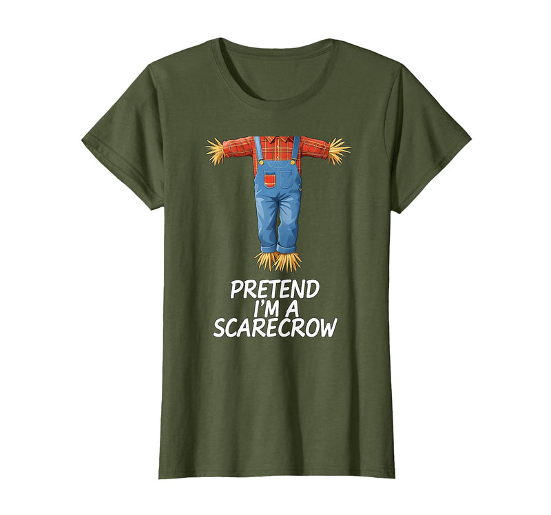 Humor Scarecrow Halloween Tees Pretend I'm A Scarecrow Halloween Costume T-Shirt - Olive Green