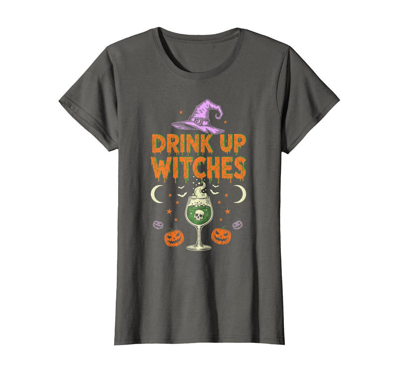 Funny Halloween Tees for Men Women Kids. Drink Up Witches Purple Hat Funny Halloween Men Women T-Shirt - Asphalt Grey