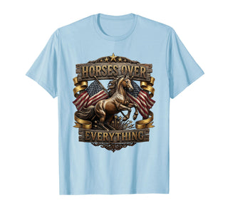 Mademark Horses Over Everything Equestrian Design T-Shirt - Men - Baby Blue